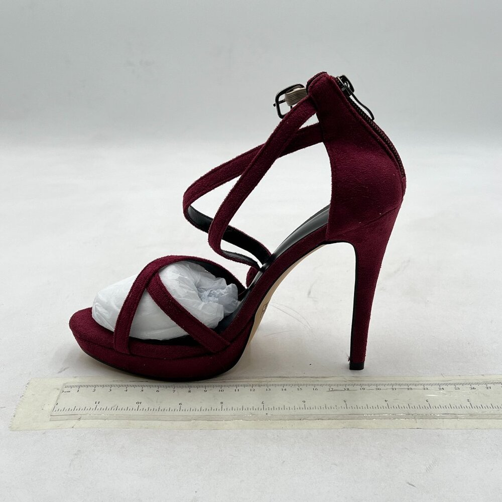 Wine Women Crisscross Ankle Strap Open Toe Stiletto Heels Back Zipper Sandals